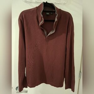 Boss Men's Deep Burgundy 100% Cotton Quarter Zip Sweater (Size XL)